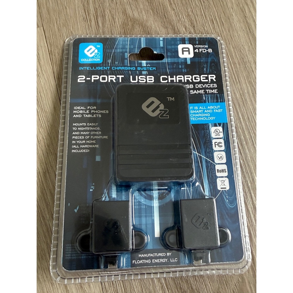 EZ Collection 2-Port USB Charger Intelligent Charging System Black 4FD-B NEW